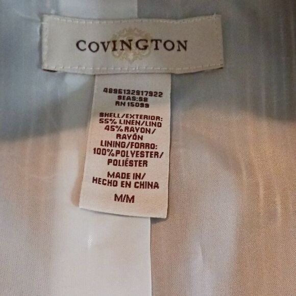 Covington Jacket Womens Size Medium Blue Striped Open Front Blazer 3/4 Sleeve - Picture 7 of 7